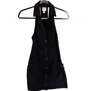Maeve Black Sleeveless Button-Front Vest with Flap Pockets